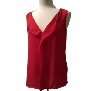 WHBM Sleeveless Blouse Sheer Ruffled Red M Top